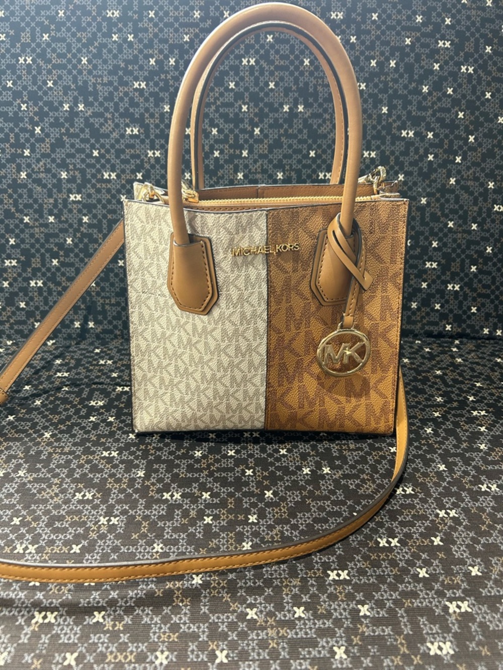Michael Kors Two-Tone Brown and Cream Signature Satchel